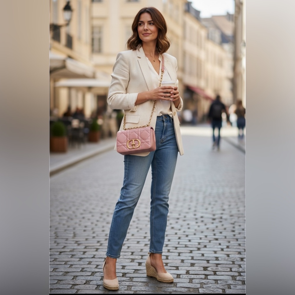 Dior Caro Pink Quilted Crossbody Bag with Gold Chain 💯 Authentic